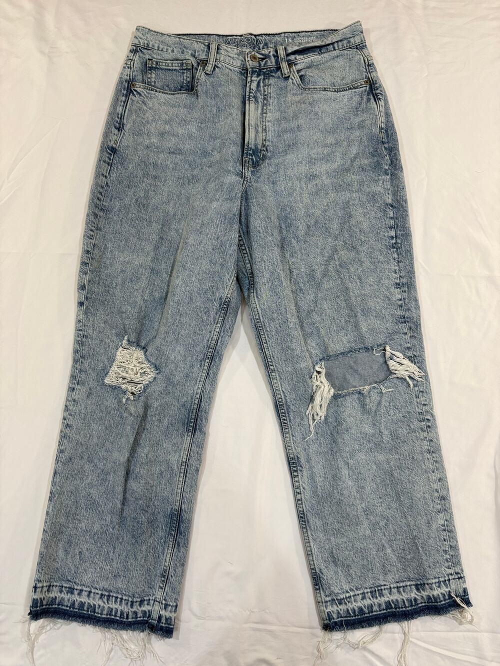 Arizona Acid Wash Distressed Straight Leg Jeans Size 15 Juniors